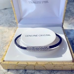 Stainless Steel Crystal Bracelet with Black Band